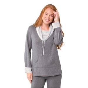 Dark grey/light gray drawstring cowl neck pajama gram cozy long sleeve top